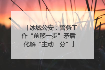 冰城公安：警务工作“前移一步”矛盾化解“主动一分”