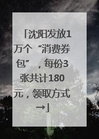 沈阳发放1万个“消费券包”，每份3张共计180元，领取方式→